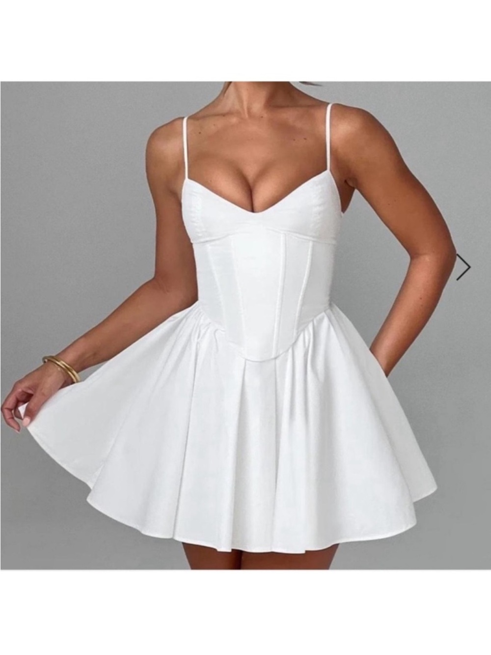 White Corset Bodice Mini Dress with Spaghetti Straps